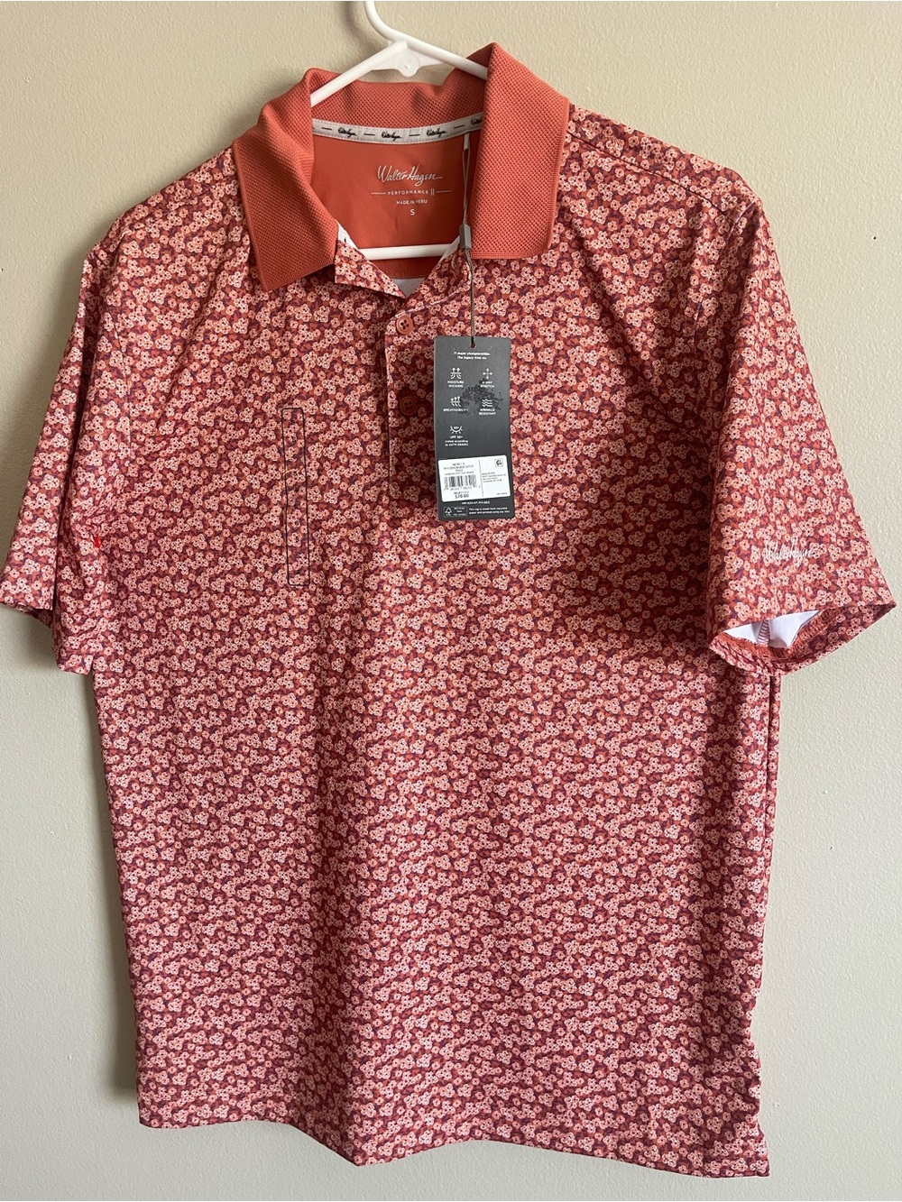 Walter Hagen Men's Red Floral Polo Size S